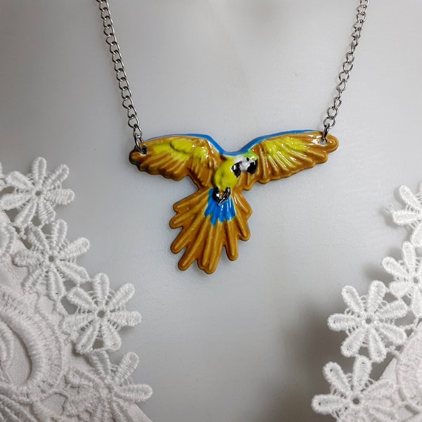 Collier avec pendentif perroquet, oiseau tropical, collier de perroquet, charme de perroquet
