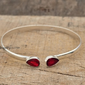 Roter Granat Edelstein, Birnen-Form, 925 Sterling-Splitter, handgemachte Armreif, Schmuck für Frau, Fidget Armreif, Partywear Armreif, Luxus Armreif,
