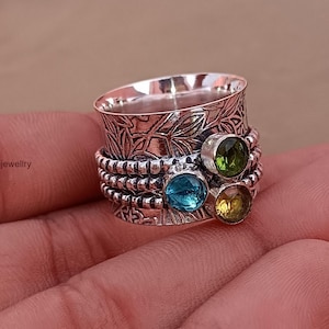 Topaz&#39; Citrine & Peridot Gemstone Ring, Handmade Ring, Spinner Ring, 925 Sterling Silver Ring, Beautiful Ring, Designer Ring, Promise Ring