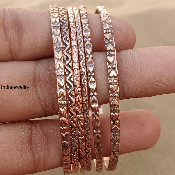 6 Set Of Copper Bangle, Pure Copper Bangle, Designer Bangle, Handmade Woman Bangle, Mather's Day Gift, Fashionable Bangle, Bohemian Bangle