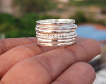 925 sterlingsilver, spinnerbandsring, handgjorda smycken för kvinnor, ren silverring, unik ring, bohemisk ring, ångestring, designerring,