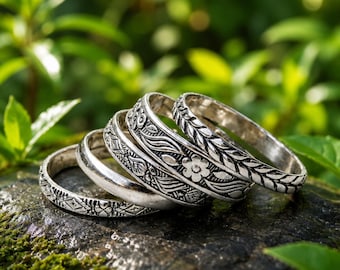 Set van 5 stapelringen van 925 sterling zilver, puur zilveren ringen, delicate ringen, handgemaakte ringen, jubileumcadeau, damessieraden, liefdescadeau