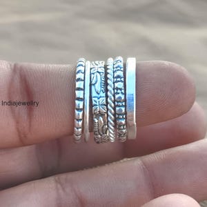 Anillos apilables de plata de ley 925 hechos a mano, juego de 6, joyería para mujer, regalo para madre, anillo de plata pura, anillo de lujo, hermoso anillo de plata.
