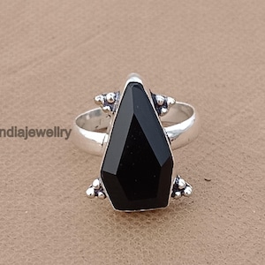 Handmade Sterling Silver Coffin Ring: Black Onyx Gemstone