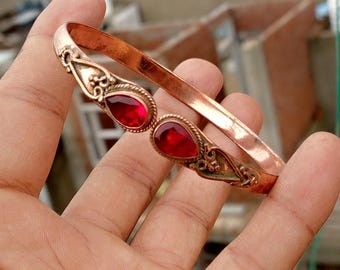 Brazalete de meditación de cobre hecho a mano: pulsera de piedras preciosas de granate