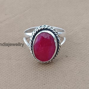 Anillo de rubí, hecho a mano, de plata de ley 925, para aniversario, bonito, para regalar, para fiesta, para mujer.
