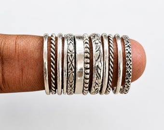 Set of 12 Stacking Rings, Boho 925 Sterling Silver, Handmade Rings, Pure Silver Rings, Anniversary Gifts, Statement Rings, Woman Jewellery,