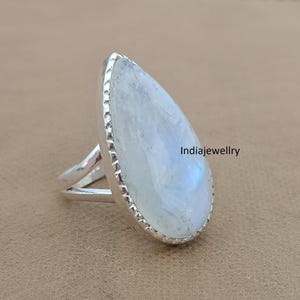 Rainbow Moonstone Ring: 925 Sterling Silver Boho Meditation Statement Ring
