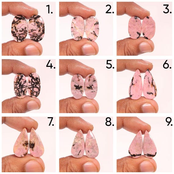 Natural Rhodonite Mix Shape Smooth Cabochon Matching Pairs, Semi-Precious Gemstones For Jewelry Making