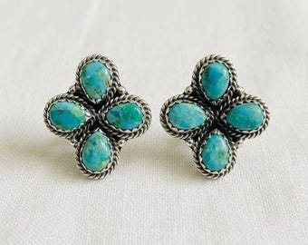 Pendientes de turquesa auténtica en plata de ley 925, pendientes artesanales de estilo suroeste, joyería bohemia con piedras preciosas, pendientes artesanales.