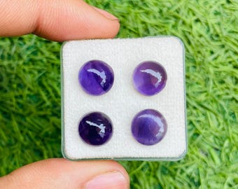 Cabochon di ametista AAA+: gemma rotonda con retro piatto.