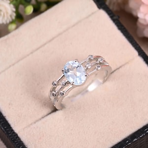 Natural Sky Blue Topaz Ring Sterling Silver Blue Gemstone Engagement Promise Ring For Women November Birthstone Anniversary Gift for Her