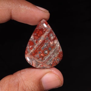 Superb Top Grade Quality 100% Natural Leopard Skin Jasper Pear Shape Cabochon Loose Gemstone For Making Jewelry 24.00 Ct 32X25X5 MM ZN-812