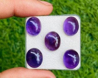 Lotto di ametiste naturali a forma ovale, 10 x 14 mm, cabochon, utilizzate per la creazione di gioielli.