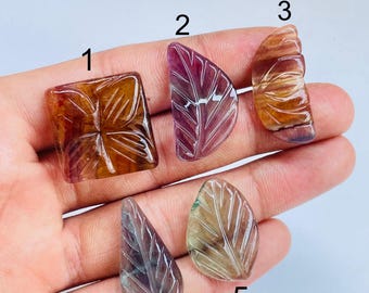 Lotto di cabochon intagliati in fluorite naturale, cristalli di pietre preziose sciolte per gioielli