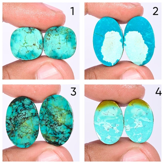 Hubei Turquoise Cabochon Earrings Pair: Natural Blue Gemstones, December Birthstone