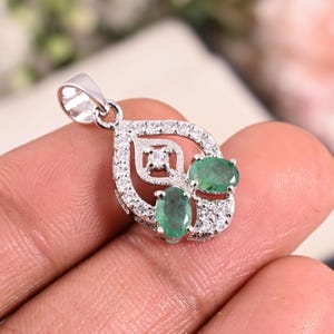 Natural Emerald Pendant Sterling Silver Pendant Emerald Pendant For Women May Birthstone Anniversary Gift for Her