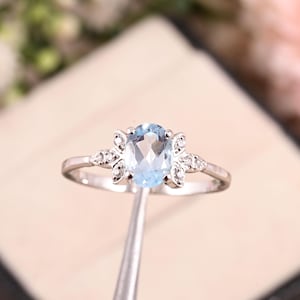Natural Sky Blue Topaz Ring Sterling Silver Blue Gemstone Engagement Promise Ring For Women November Birthstone Anniversary Gift for Her