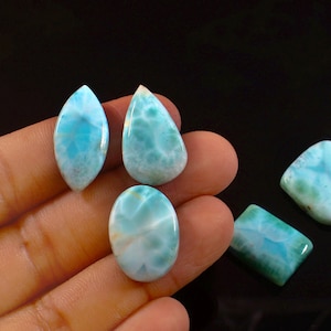 Larimar Cabochon, Natural Larimar Cabochon 5 Pcs Lot, 12-20mm Approx Dominican Larimar, Designer Larimar Loose Gemstone