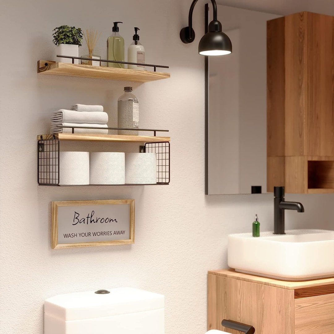 Set of 3 Wooden Bathroom Shelves Floating Shelves Bathroom Etsy UK