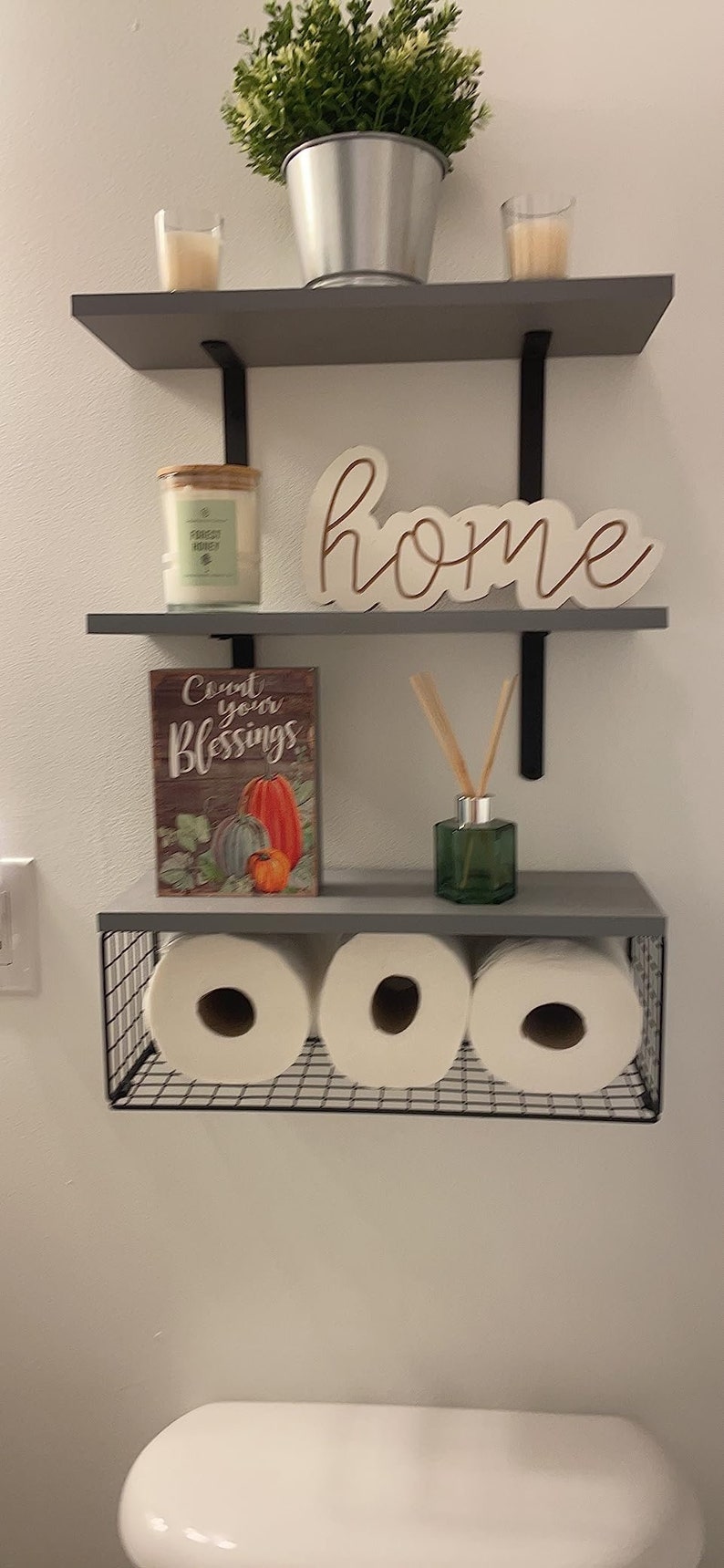 Set of 3 Rustic Wood Bathroom Shelves Over Toilet Storage Etsy