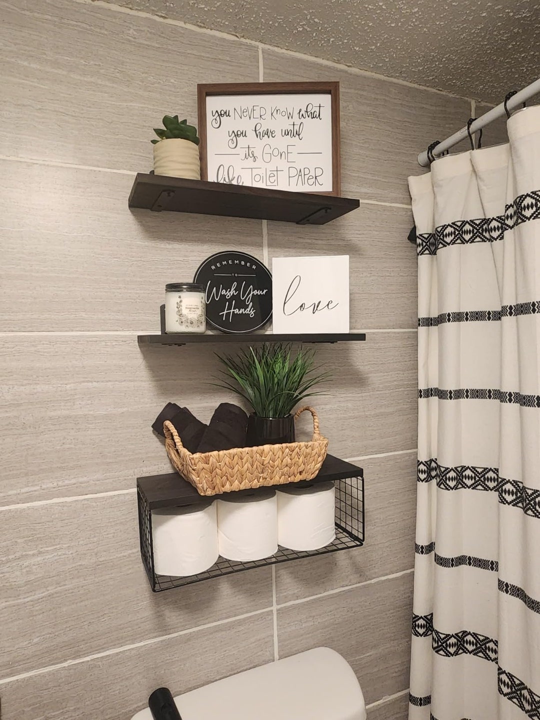 Set of 3 Rustic Wood Bathroom Shelves Over Toilet Storage - Etsy