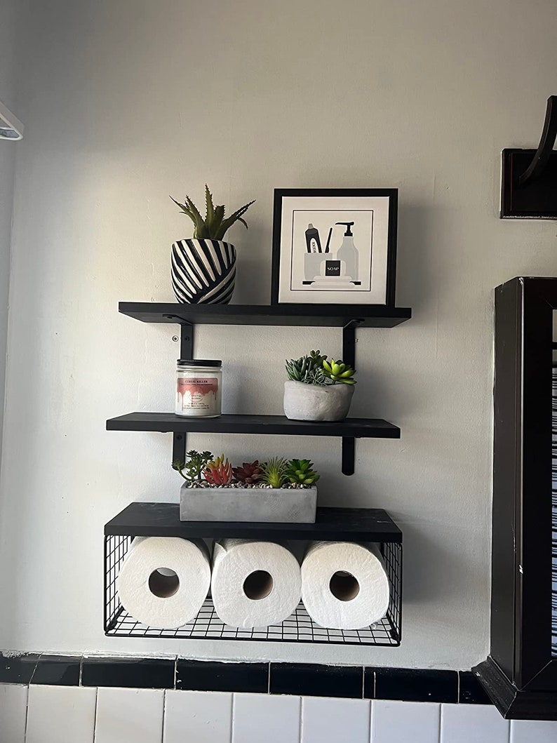 Set of 3 Rustic Wood Bathroom Shelves Over Toilet Storage Etsy