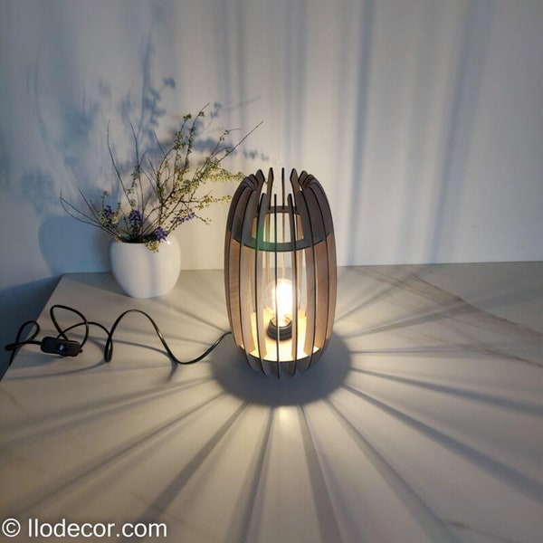 Lampe Multifonction Barril En Bois Laser, lampe de chevet, luminaire suspendue et lampe en bois sur pied