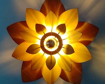 Suspension ou plafonnier Fleur de Lotus en Bois - Artisanat Élégant pour Déco Murale Exotique - Luminaires Faits Main - Idée Cadeau Unique