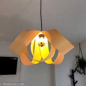 Handmade light fixture in wood veneer (Beech) &quot;Little wooden flower&quot; Valentine&#39;s Day gift idea