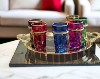 12 blown glass glasses, traditional style, traditional Moroccan mouth-blown glass