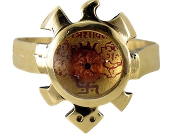 Anillo de tortuga chapado en oro con Rudraksh para hombres y mujeres