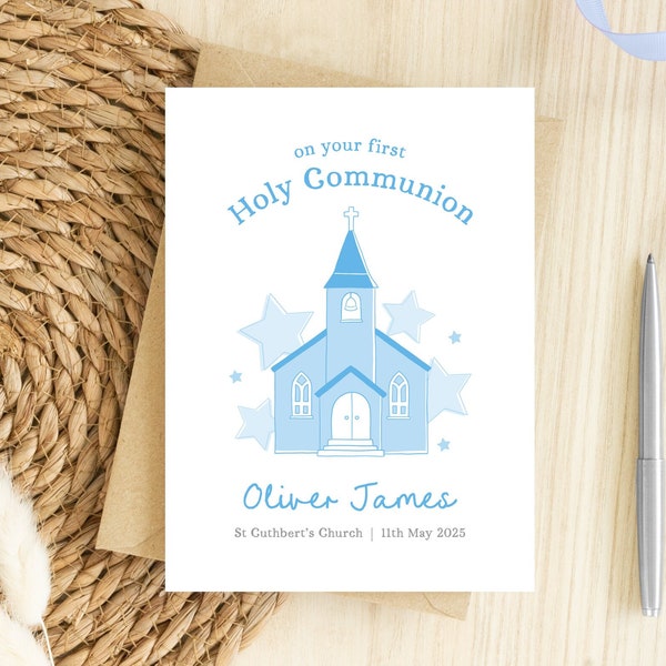 Personalised Holy Communion Card for Boy, Grandson, Godson, Son, for Him, Nephew, Cousin, First Communion, 1st Communion, Church,
