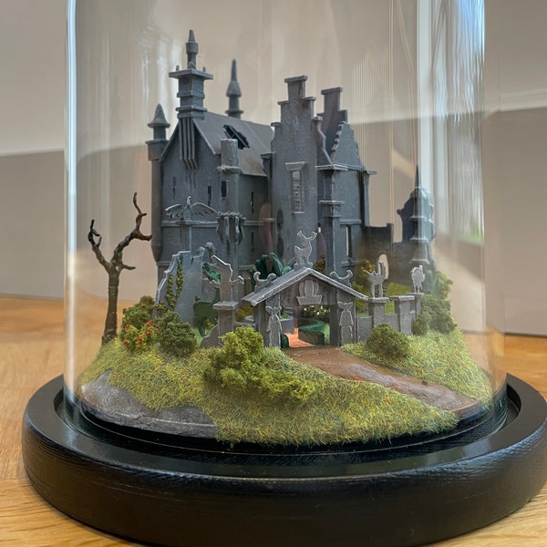 Tim Burton Edward Scissorhands Castle. Handmade Film 3D Movie Model Miniature in Glass Dome