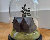 Salem Witch House Miniature Diorama in Glass Dome | Jonathan Corwin House | Gothic Home Decor | Spooky Gift for History & Horror Lover