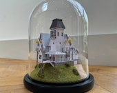 Beetlejuice Deetz Modern House Miniature Diorama in Glass Dome | Tim Burton Prop Replica | Gothic Home Decor | Spooky Gift for Movie Lover