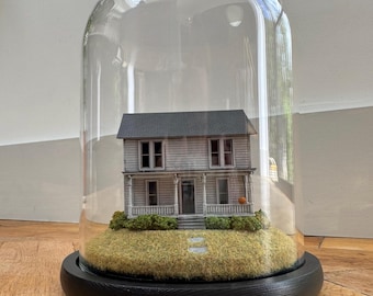 Handmade Halloween 1978 Michael Myers House Miniature Movie Diorama in Glass Dome Cloche | Horror Goth Decor