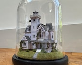 Handmade Practical Magic Owens House Miniature Movie Diorama in Glass Dome Cloche | Art Gothic Whimsigoth Home Decor