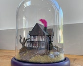 Handmade Hocus Pocus Sanderson Sisters Cottage Miniature Movie Diorama in Glass Dome Cloche | Gothic Whimsigoth Witch Decor | Disney