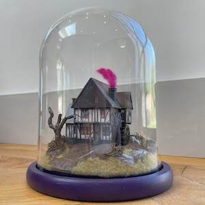 Hocus Pocus Sanderson Sisters Cottage. Handmade Film 3D Movie Model Miniature in Glass Dome