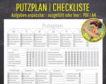 Weekly planner (black and white) | Family cleaning schedule | Editable template | Cleaning plan | Checklist (German) | Chore chart | Printable PDF