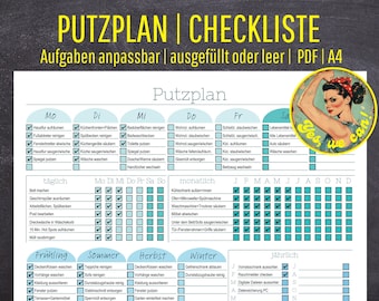 Weekly planner blue green | Cleaning plan family | Editable template | Cleaning plan | Checklist German | Chore chart | Printable (PDF)