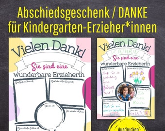 Abschiedsgeschenk für Erzieher*innen zum Kindergartenabschluß | personalisierte Dankeskarte | Sofort Herunterladen (PDF)