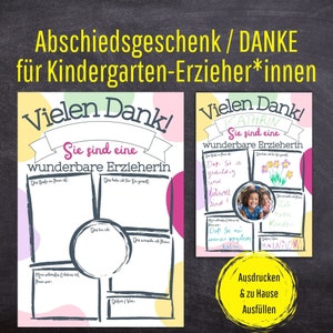 Abschied Erzieherin | personalisiert | Kindergarten Abschiedsgeschenk | Deutsche Vorlage | Danke Sagen | Erinnerungsbuch | PDF Ausdrucken