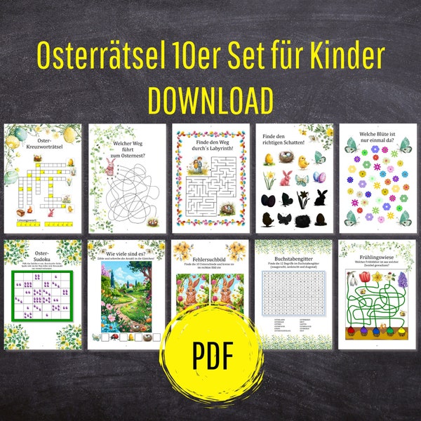 10er Set Osterrätsel für Kinder und Familien, Digitaler Download, Sofort Ausdrucken (PDF, 11 Seiten)