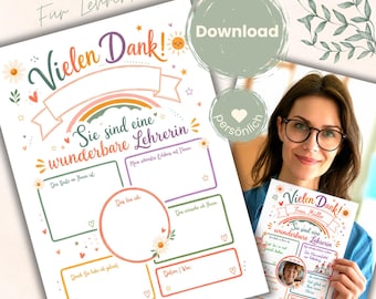 Regalo de despedida para un profesor | Regalo personalizado | Gracias | PDF imprimible | Despedida de primaria | Idea de regalo para profesores | Descargar