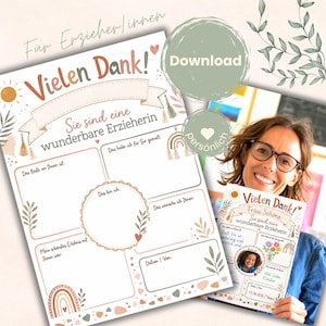 Persönliches Abschiedsgeschenk Erzieherin & Erzieher Kindergarten – Kita Poesiealbum PDF Download zum Ausfüllen