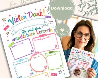 Abschiedsgeschenk Lehrerin | Geschenk personalisiert | Danke | PDF Ausdrucken | Grundschule Abschied | Lehrer Geschenkidee | Herunterladen