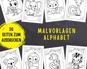 Kleurplaten alfabet | 26 kleurplaten | Activiteiten voor kinderen die naar school gaan | PDF-sjabloon voor afdrukken | Kleuterschool sjabloon | (PDF, 26 pagina&#39;s)