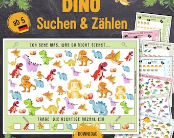 DINO Search & Count Game | Printable PDF Template | DINO Birthday | Gift for Boys and Girls | Preschoolers | Digital Download (German)